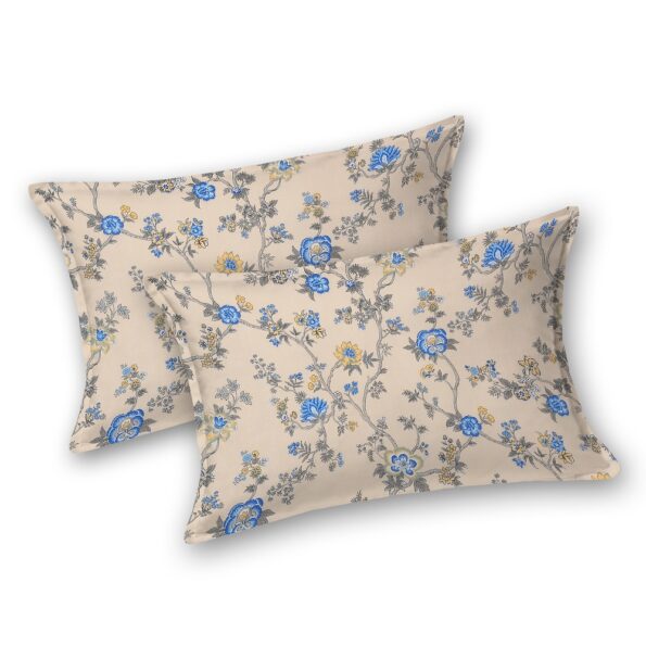 Fitted Sheet – Light Yellow Blue Floral Print Pure Cotton King Size Bedsheet Pillow Covers
