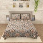 Jaipuri Orange Jaali Print King Size Bedsheet with Two Pillow Covers