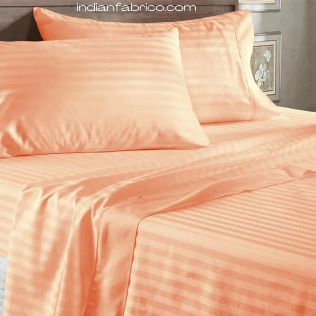 Light Peach Satin Pure Cotton King Size Bedsheet with 2 Pillow Covers
