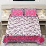 Light Purpule Floral Print Pure Cotton King Size Bed Sheet (108×108)