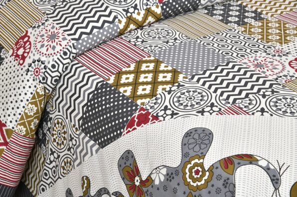 Modern Art Subtle Gray Pure Cotton Elephant Print King Size Bed Sheet Closeup