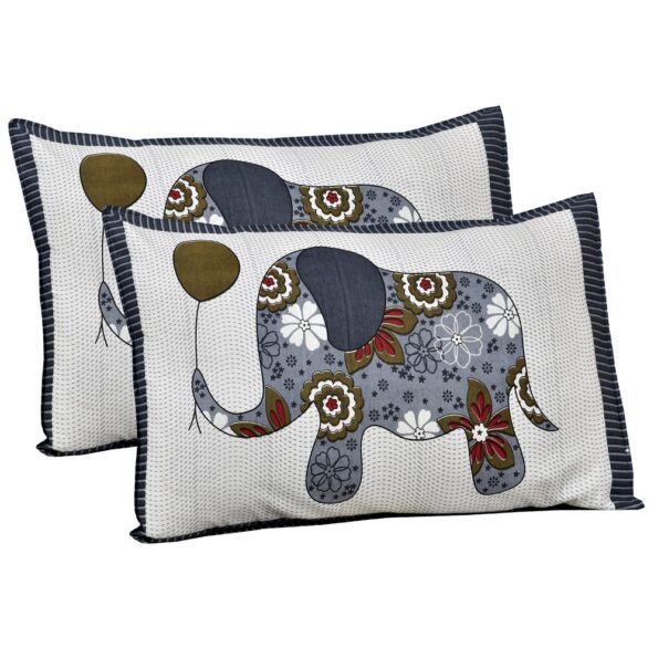 Modern Art Subtle Gray Pure Cotton Elephant Print King Size Bed Sheet Pillow Covers