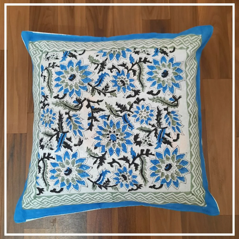 Multicolor Floral Printed Pure Cotton Cushion Cover (16x16Inch)