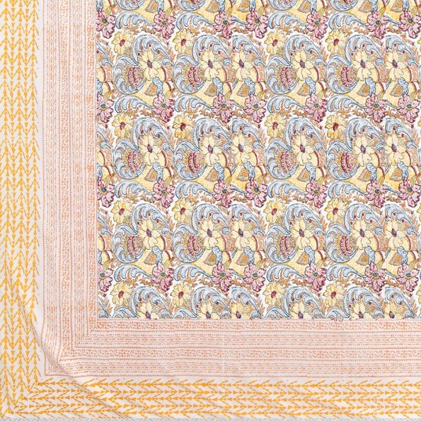 Multicolor Premium Floral Jaal Handblock Printed King Size Bedsheet Edges