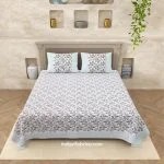 Premium Light Pink Floral Handblock Printed King Size Bedsheet (108×108)