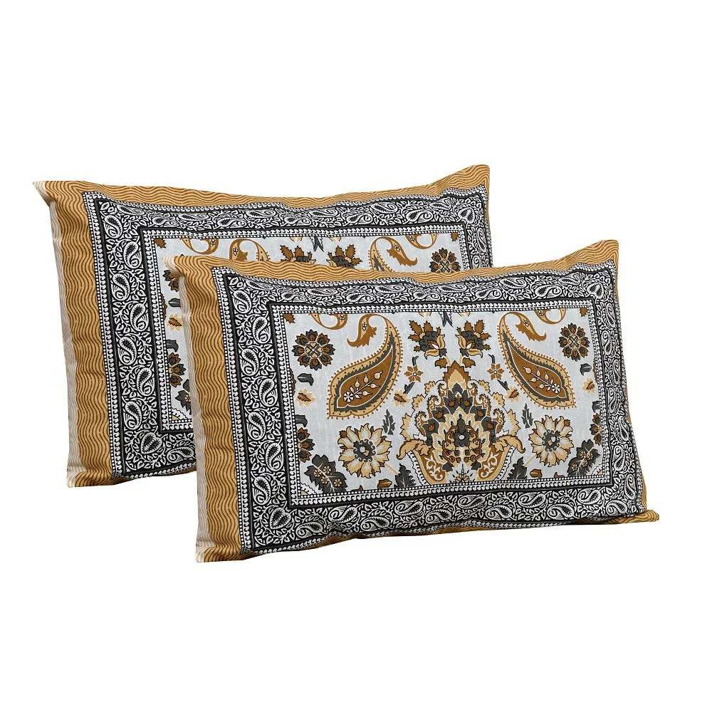 Retro Mustard Pure cotton Double Bedsheet Pillow Covers