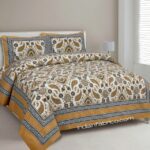 Retro Mustard Pure cotton Double Bedsheet with Two Pillow Covers