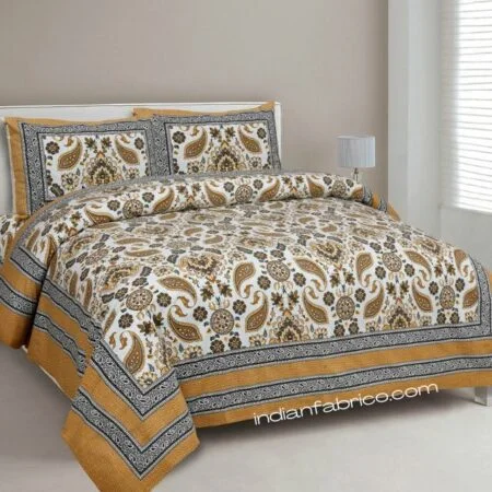 Retro Mustard Pure cotton Double Bedsheet with Two Pillow Covers