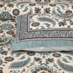 Retro Sea Blue Paisley Pure cotton Double Bedsheet with Two Pillow Covers