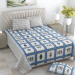 Sky blue Art Boxes Print Pure Cotton King Size Bed Sheet