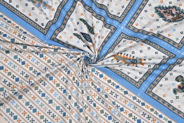 Sky blue Art Boxes Print Pure Cotton King Size Bed Sheet Closeup