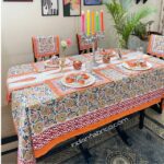 Table Cover Set – Orange Floral Boota Print Table Cover Set