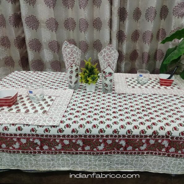 Table Cover Set – Red Floral Print Table Cover Set