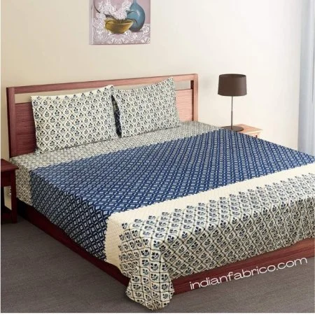 Beautiful Blue Floral Jaal Print King Size Bedsheet (108x108)