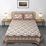 Beautiful Jaipuri Red Gold Floral Printed King Size Bedsheet with Two Pillow Cover