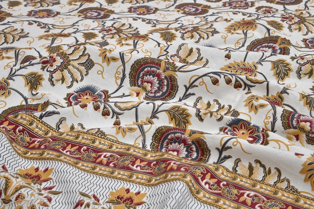 Beautiful Jaipuri Red Gold Floral Printed King Size Bedsheet