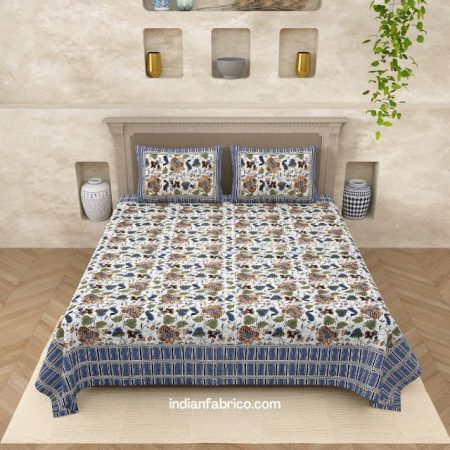 Beautiful Multicolor Floral Print King Size Bedsheet Pillow Covers