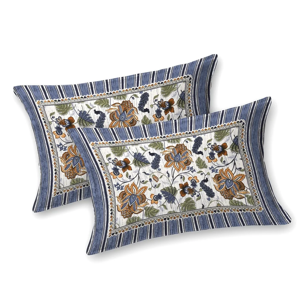 Beautiful Multicolor Floral Print King Size Bedsheet Pillow Covers