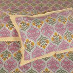 Beautiful Pink Floral Jaal Print Pure cotton Double Bedsheet with Two Pillow Covers