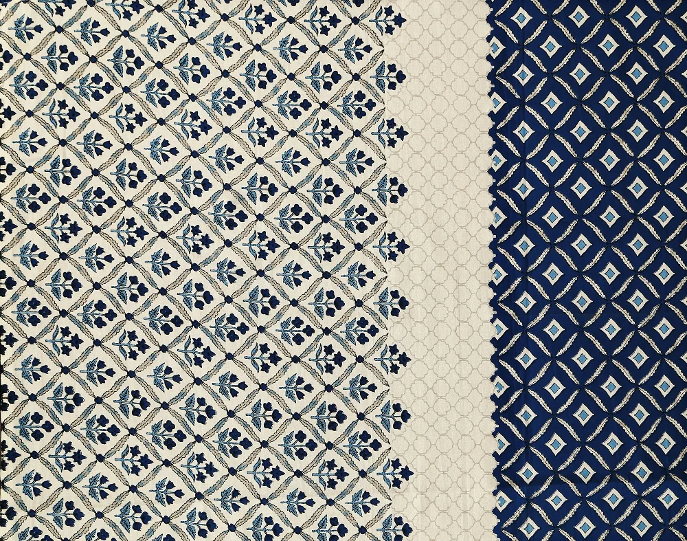 Beautiful Royal Blue Floral Jaal Print King Size Bedsheet Top