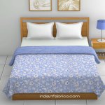 Blue Base White Flowers Bunch Pure Cotton Reversible Double Bed Dohar