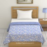 Blue Base White Flowers Bunch Pure Cotton Reversible Single Bed Dohar