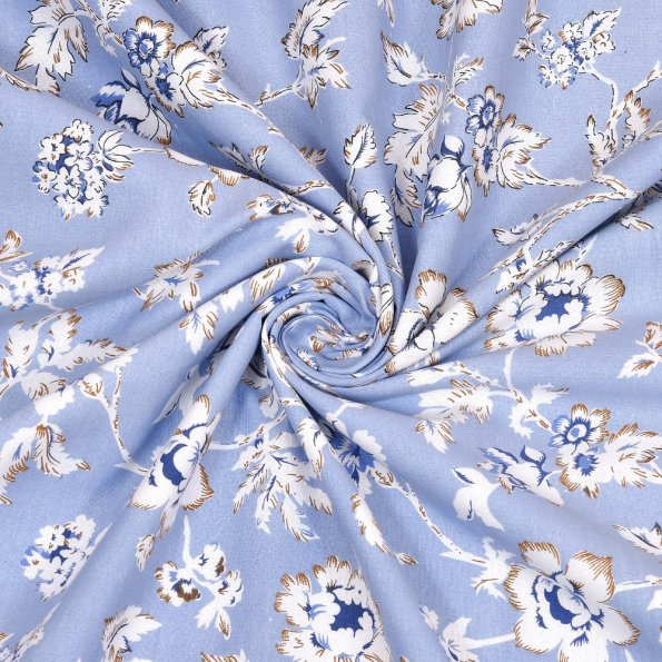Blue Base White Flowers Bunch Pure Cotton Reversible Single Bed Dohar Closeup