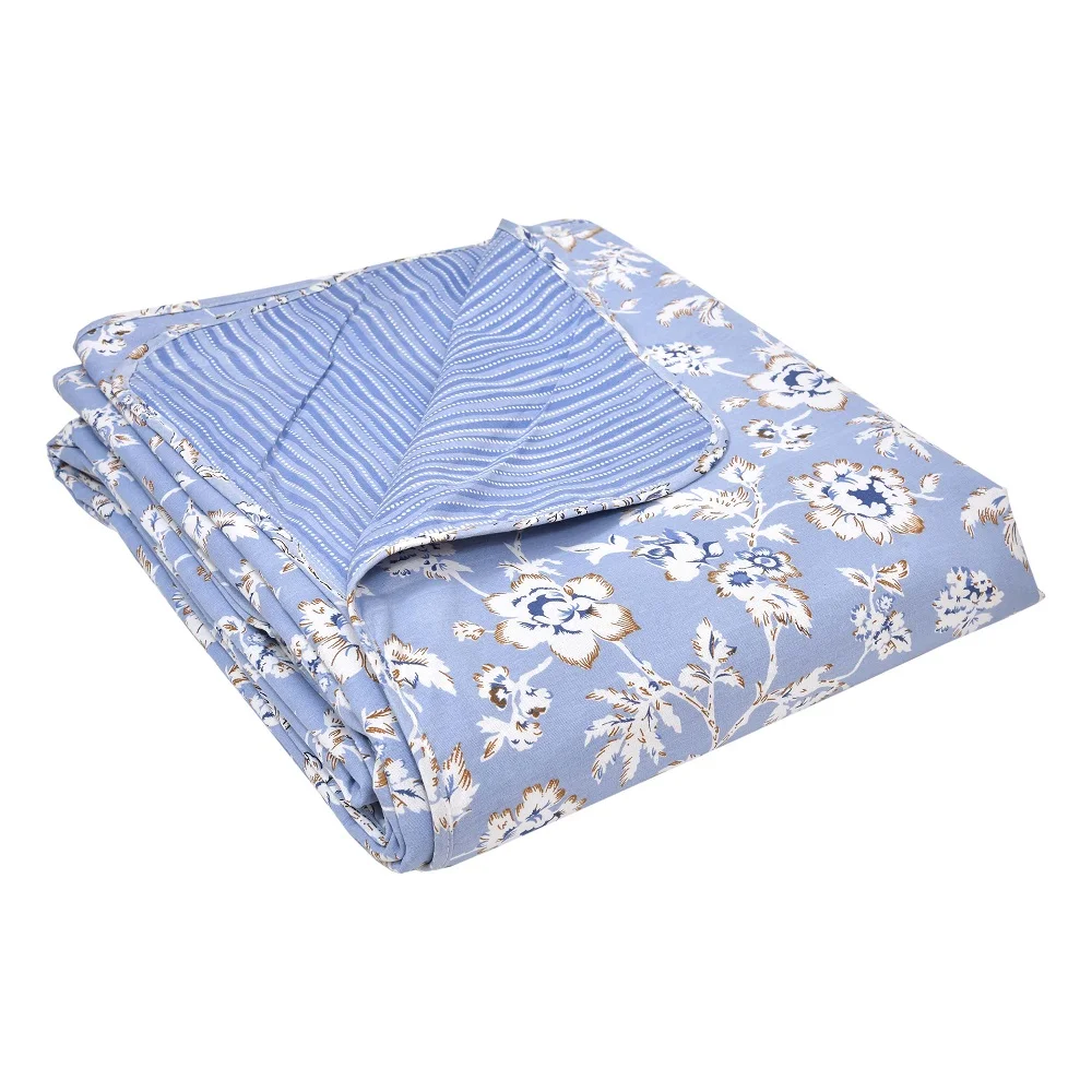 Blue Base White Flowers Bunch Pure Cotton Reversible Single Bed Dohar Top side Blue Base White Flowers Bunch Pure Cotton Reversible Single Bed Dohar Top side