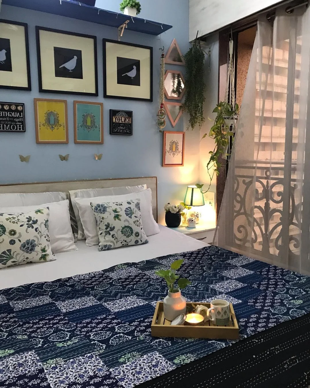 Blue Patchwork Kantha Double Bedspread