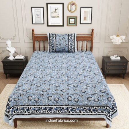 Blue base Floral Print Single Bed Sheet