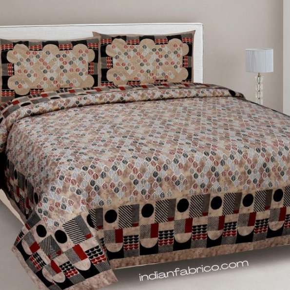 Brown Base Leaf Pattern Pure Giza Cotton Double Bedsheet