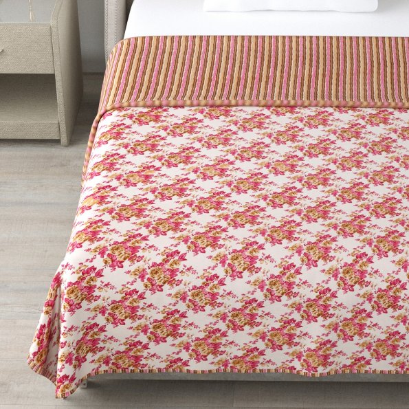 Brown Base Pink Flowers Bunch Pure Cotton Reversible Dohar