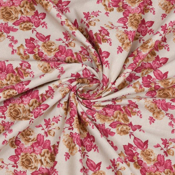 Brown Base Pink Flowers Bunch Pure Cotton Reversible Single Bed Dohar Closeup