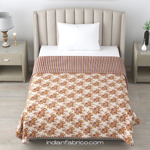 Brown Flowers Bunch Pure Cotton Reversible Single Bed Dohar