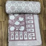 Dark Peach Handblock Floral Pure Cotton Reversible Single Bed Dohar