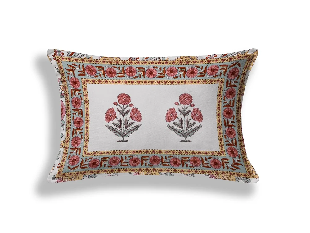 Ethnic Jaipuri Pure Cotton Pink Color Floral Single Bedsheet Pillow Cover