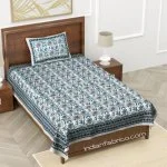 Ethnic Jaipuri Teal Floral Print Single Bed Sheet