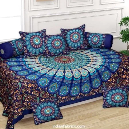 Indigo Blue Mandala Floral Print Diwan Set