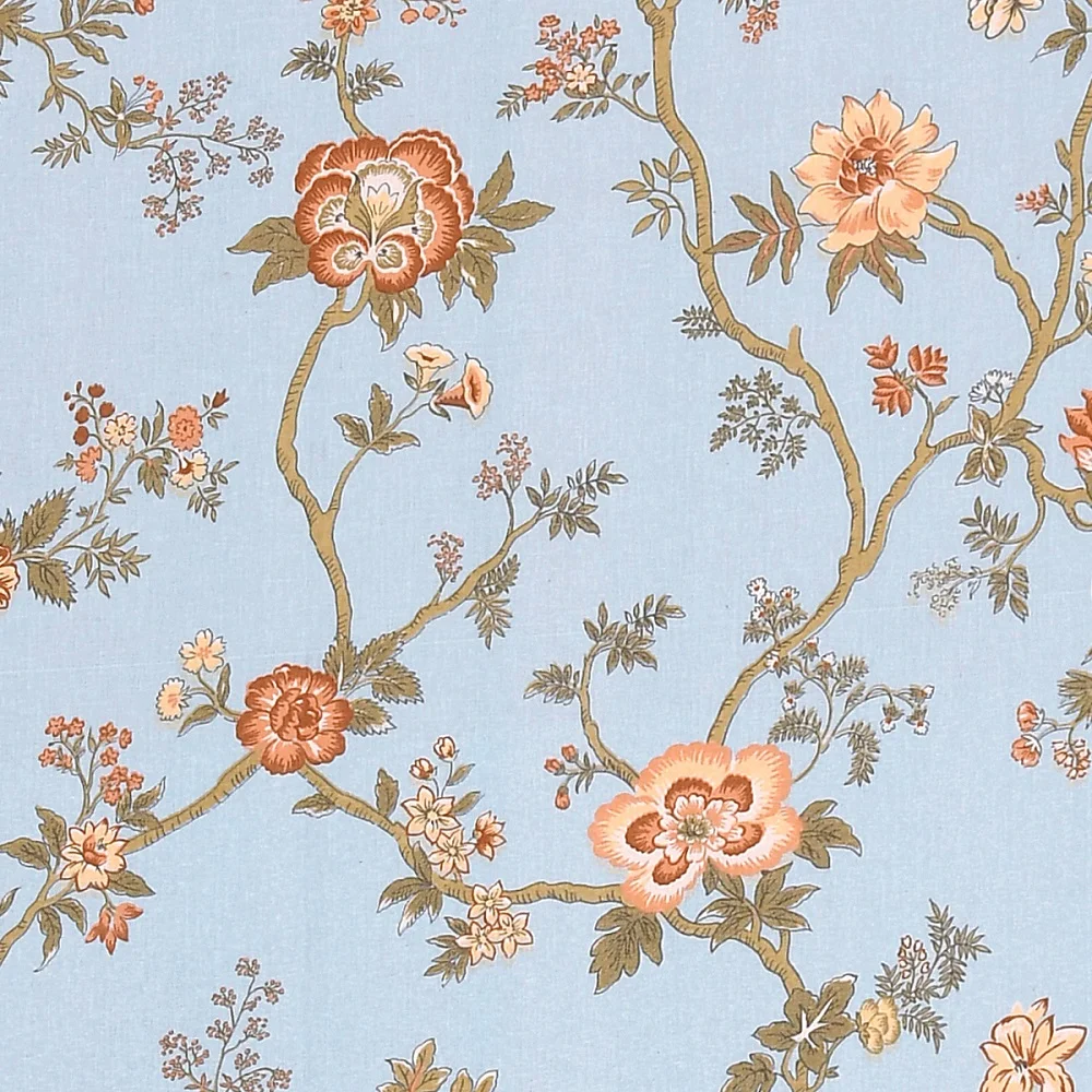 Light Blue Orange Floral Print Pure Cotton Diwan Set Closeup