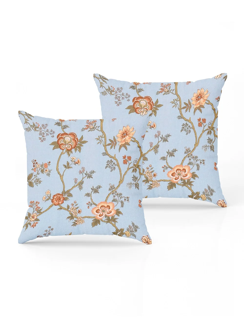 Light Blue Orange Floral Print Pure Cotton Diwan Set Cushion covers