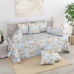 Light Blue Orange Floral Print Pure Cotton Diwan Set