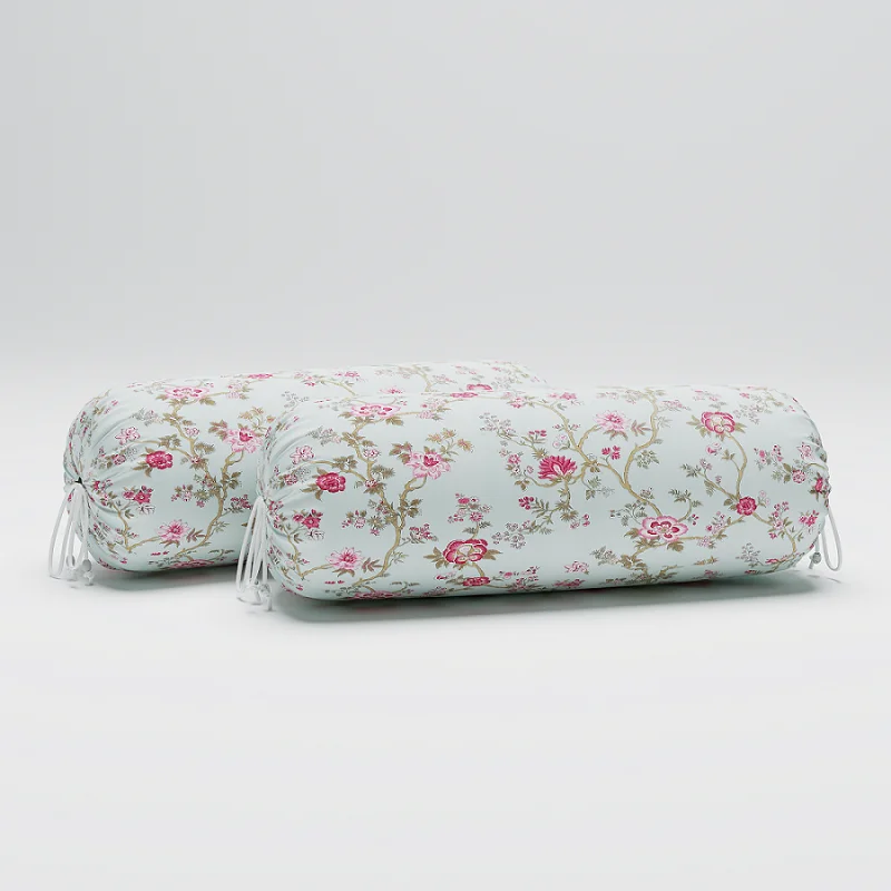 Light Green Pink Floral Print Pure Cotton Diwan Sets bolster