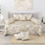 Light Yellow Blue Floral Print Pure Cotton Diwan Set