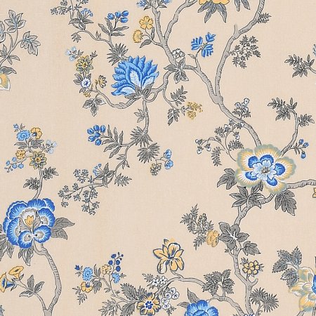Light Yellow Blue Floral Print Pure Cotton Diwan Set Closeup