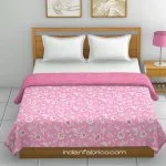Pink Base White Flowers Bunch Pure Cotton Reversible Double Bed Dohar