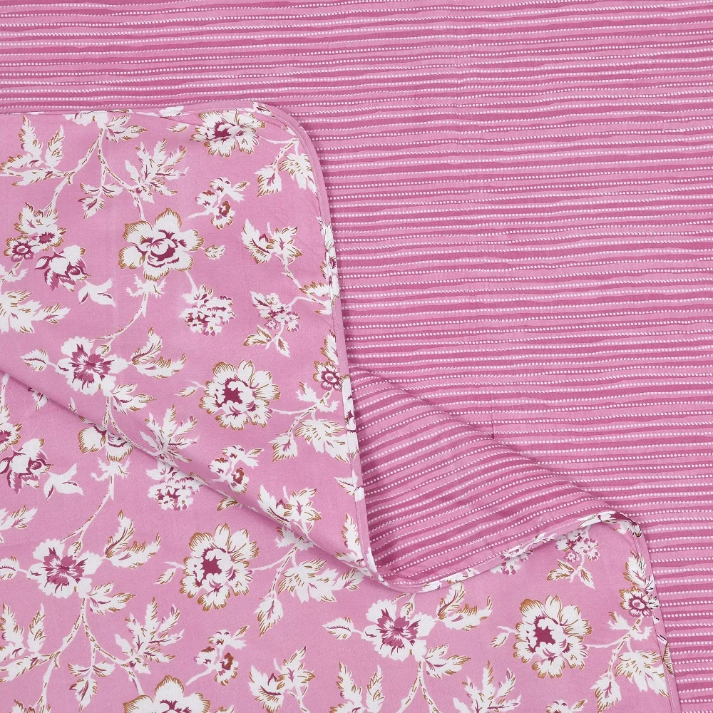 Pink Base White Flowers Bunch Pure Cotton Reversible Single Bed Dohar Back side Pink Base White Flowers Bunch Pure Cotton Reversible Single Bed Dohar Back side