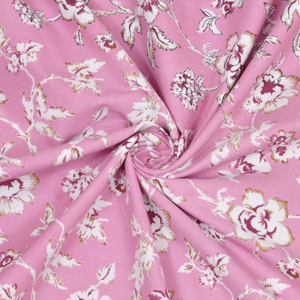 Pink Base White Flowers Bunch Pure Cotton Reversible Single Bed Dohar Closeup