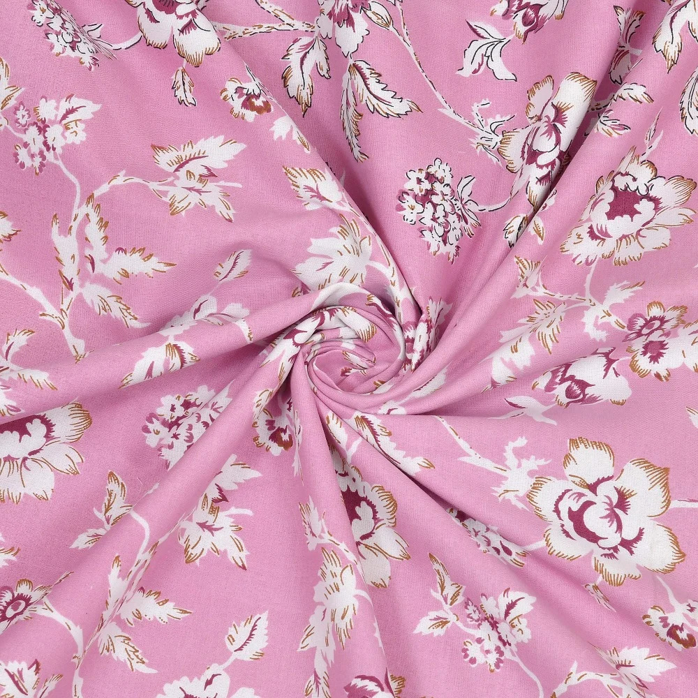 Pink Base White Flowers Bunch Pure Cotton Reversible Single Bed Dohar Closeup