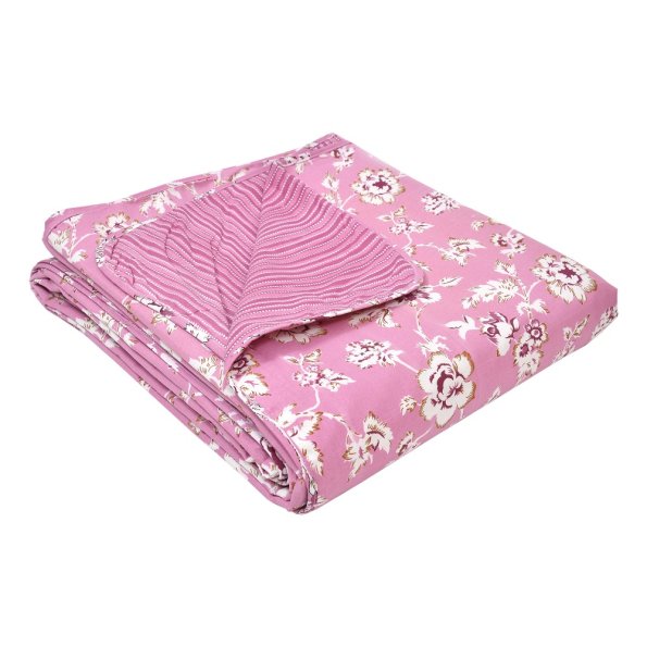 Pink Base White Flowers Bunch Pure Cotton Reversible Single Bed Dohar Top side