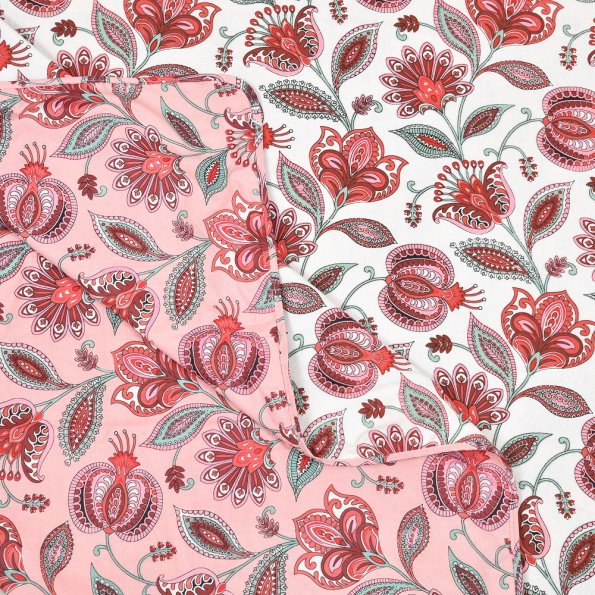 Pink Flowers Bunch Pure Cotton Reversible Double Bed Dohars
